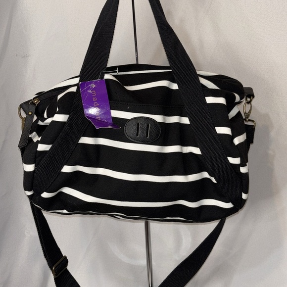 Madden Girl Black White Striped Duffle Bag - Picture 1 of 9